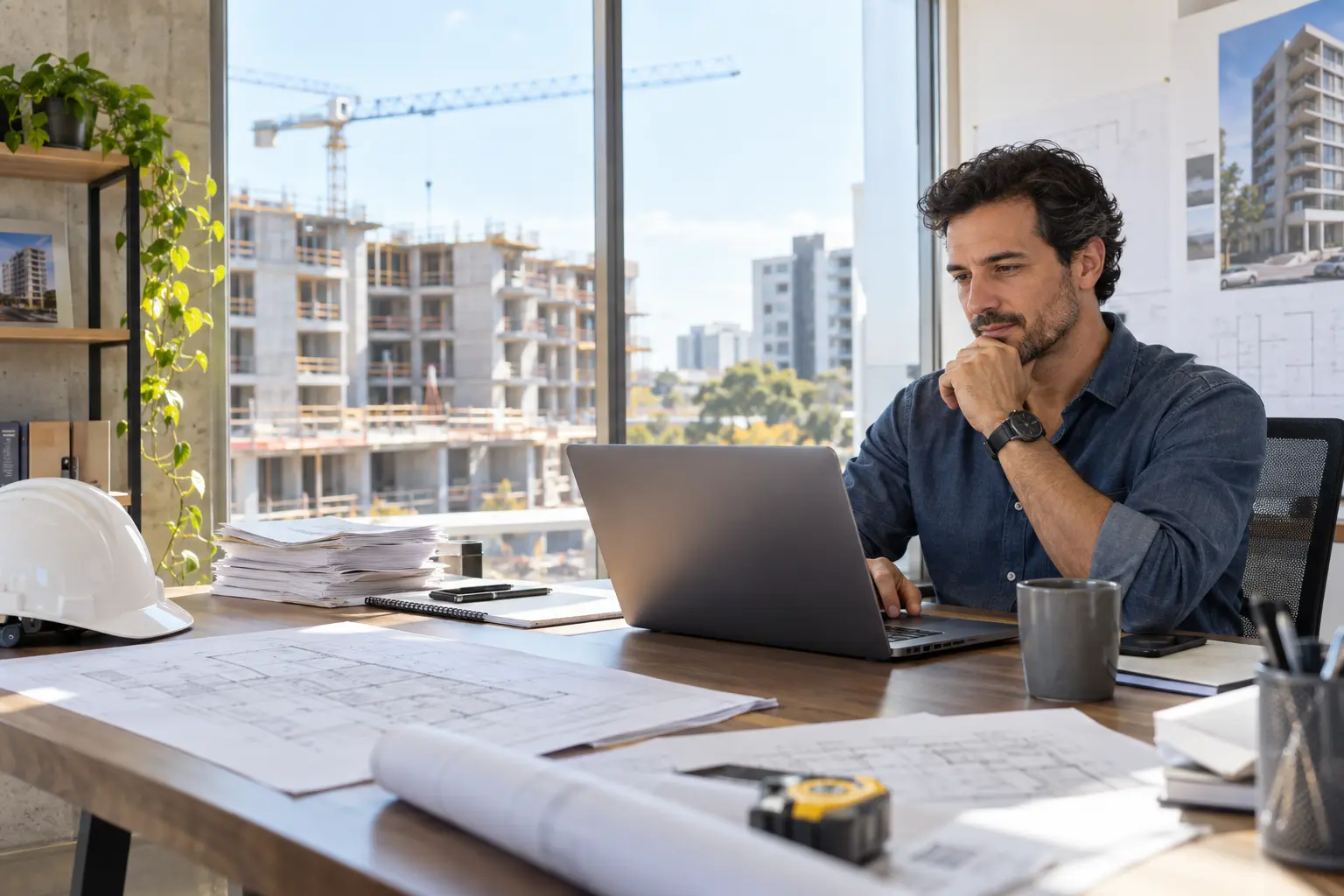 Empresário da construção a analisar resultados